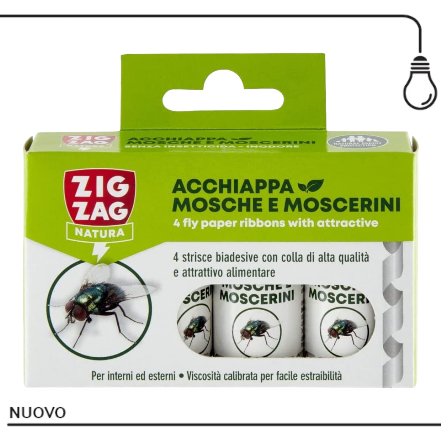 Zig Zag Mosche E Moscerini - 4 Strisce Biadesive Con Colla E Attrattivo