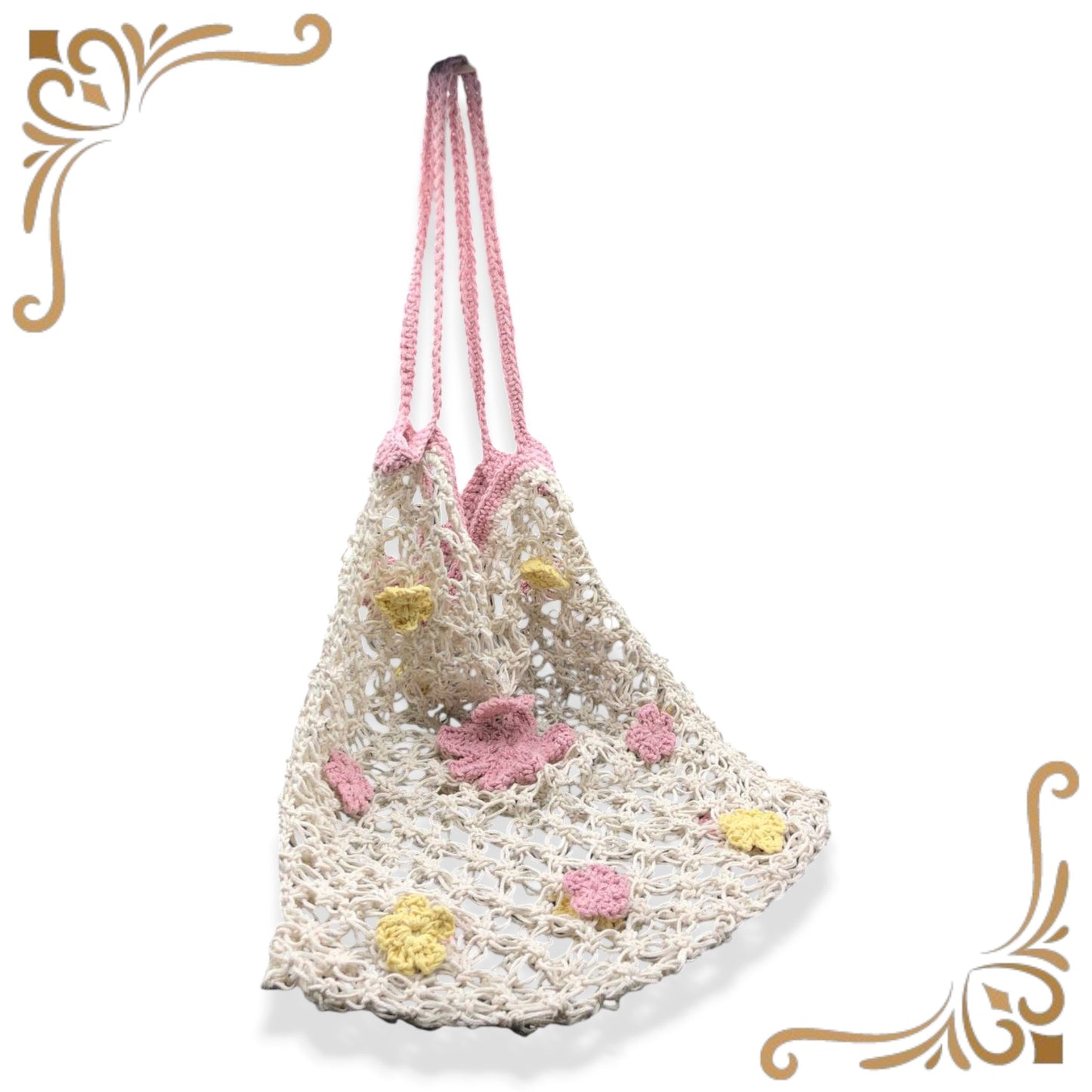 Borsa in cordoncino di cotone e con fiori cotone