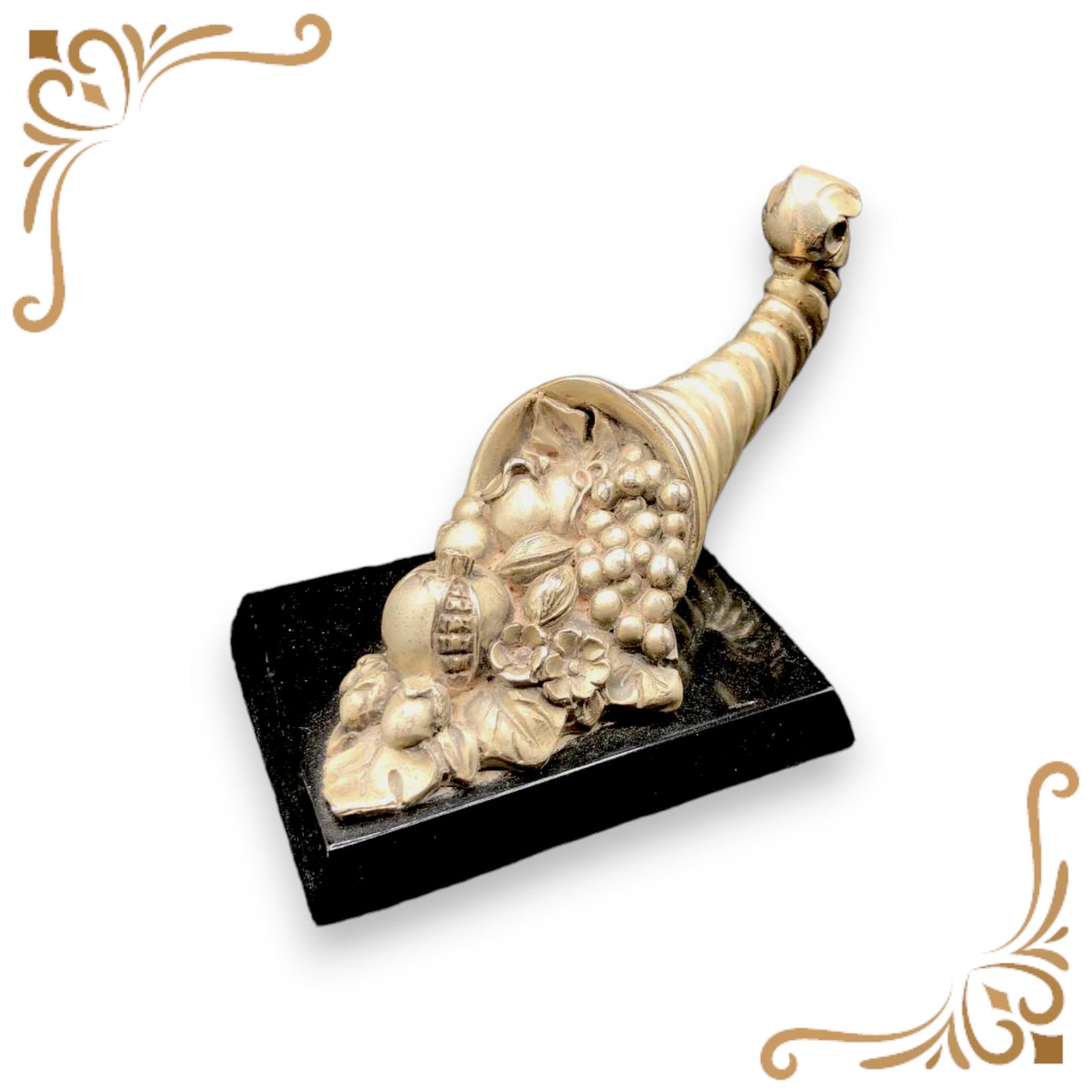 Cornucopia argento con base in legno laccato